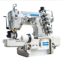 QS-600D-PL  cylinder bed direct drive auto trimmer with rolled puller high speed interlock industrial sewing machine